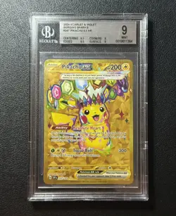 2024 Pokemon Pikachu ex Gold Hyper Rare Surging Sparks SSP EN 247/191 BGS 9 - Image 1