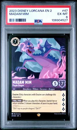 2023 DISNEY LORCANA EN 2-RISE OF THE FLOODBORN MADAM MIM - PURPLE DRAGON PSA 6 - Image 1
