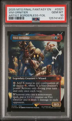 2025 MTG FINAL FANTASY ARTIST BORDERLESS-FOIL #0321 VIVI ORNITIER PSA 10 - Image 1