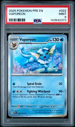 2025 POKEMON PRE EN-PRISMATIC EVOLUTIONS #022 VAPOREON PSA 9 - Image 1
