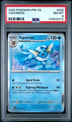 2025 POKEMON PRE EN-PRISMATIC EVOLUTIONS #022 VAPOREON PSA 8 - Image 1