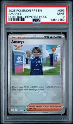 2025 POKEMON PRE EN-PRISMATIC EVOLUTIONS POKE BALL REVERSE HOLO AMARYS PSA 9 - Image 1