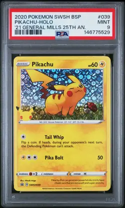 2020 POKEMON SWSH PROMO GENERAL MILLS 25TH ANNIVERSARY #039 PIKACHU-HOLO PSA 9 - Image 1