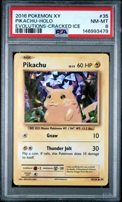 2016 POKEMON XY EVOLUTIONS CRACKED ICE #35 PIKACHU-HOLO PSA 8 - Image 1