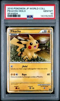 2010 POKEMON JAPANESE WORLD COLLECTION SPANISH PIKACHU-HOLO PSA 10 - Image 1