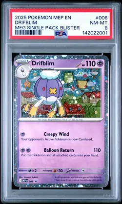 2025 POKEMON MEP PROMO MEGA EVOLUTION SINGLE PACK BLISTER #006 DRIFBLIM PSA 8 - Image 1