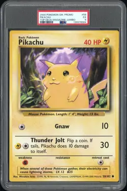 2000 POKEMON GAME PROMO TOP DECK MAGAZINE-TAG JUMBO #58 PIKACHU PSA 5 - Image 1