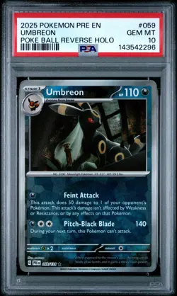 2025 POKEMON PRE EN-PRISMATIC EVOLUTIONS POKE BALL REVERSE HOLO UMBREON PSA 10 - Image 1