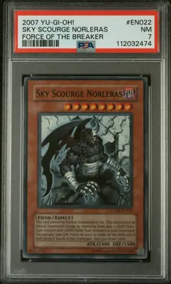 2007 YU-GI-OH! FOTB-FORCE OF THE BREAKER #EN022 SKY SCOURGE NORLERAS PSA 7 - Image 1