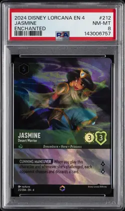 2024 DISNEY LORCANA URSULA'S RETURN ENCHANTED #212 JASMINE DESERT WARRIOR PSA 8 - Image 1