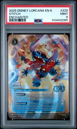 2025 DISNEY LORCANA EN 8-REIGN OF JAFAR ENCHANTED STITCH - EXPERIMENT 626 PSA 9 - Image 1