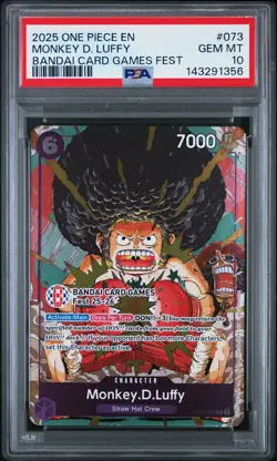 2025 ONE PIECE PROMOS BANDAI CARD GAMES FEST #073 MONKEY D. LUFFY PSA 10 - Image 1