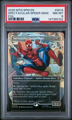 2025 MTG MARVEL'S SPIDER-MAN FOIL #0014 SPECTACULAR SPIDER-MAN PSA 8 - Image 1