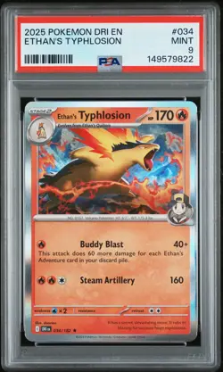 2025 POKEMON DRI EN-DESTINED RIVALS #034 ETHAN'S TYPHLOSION PSA 9 - Image 1