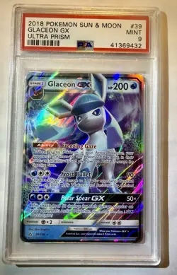 Pokemon TCG 2018 Ultra Prism Glaceon GX Ultra Rare Holo PSA 9 #39/156 - Image 1