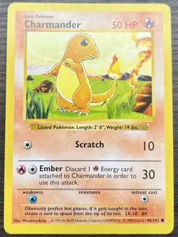 Charmander 046/102 Pokemon TCG WOTC Base Set Shadowless Common NEAR MINT NM - Image 1