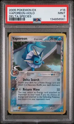 2005 POKEMON EX DELTA SPECIES #18 VAPOREON-HOLO PSA 9 - Image 1