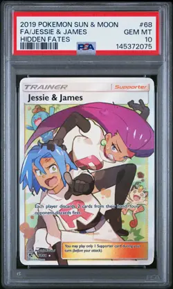 2019 POKEMON SUN & MOON HIDDEN FATES #68 FULL ART/JESSIE & JAMES PSA 10 - Image 1