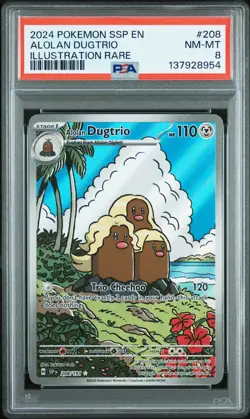 2024 POKEMON SSP EN-SURGING SPARKS ILLUSTRATION RARE #208 ALOLAN DUGTRIO PSA 8 - Image 1