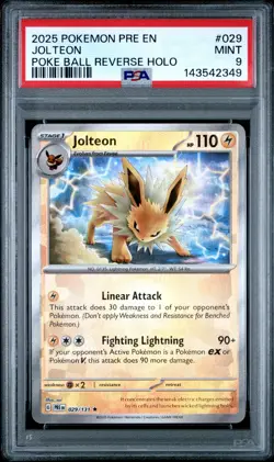 2025 POKEMON PRE EN-PRISMATIC EVOLUTIONS POKE BALL REVERSE HOLO JOLTEON PSA 9 - Image 1