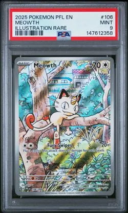 2025 POKEMON PFL EN-PHANTASMAL FLAMES ILLUSTRATION RARE #106 MEOWTH PSA 9 - Image 1
