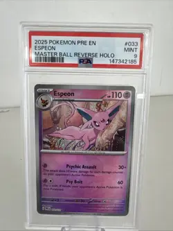 ESPEON 2025 POKEMON PRISMATIC MASTER BALL REVERSE HOLO RARE 33/131 PSA 9 - Image 1