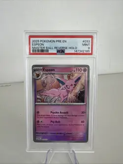 ESPEON 2025 POKEMON PRISMATIC MASTER BALL REVERSE HOLO RARE 33/131 PSA 9 - Image 2