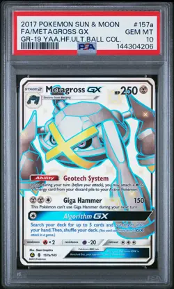 2017 POKEMON SUN & MOON GUARDIANS RISING #157A FULL ART/METAGROSS GX PSA 10 - Image 1