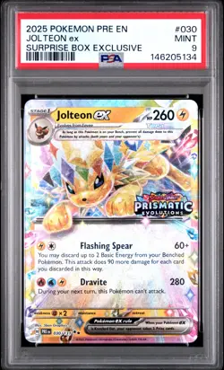 2025 POKEMON PRE EN-PRISMATIC EVOLUTIONS SURPRISE BOX EXCLUSIVE JOLTEON EX PSA 9 - Image 1