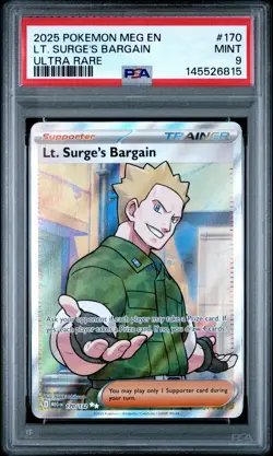 2025 POKEMON MEG EN-MEGA EVOLUTION ULTRA RARE #170 LT. SURGE'S BARGAIN PSA 9 - Image 1