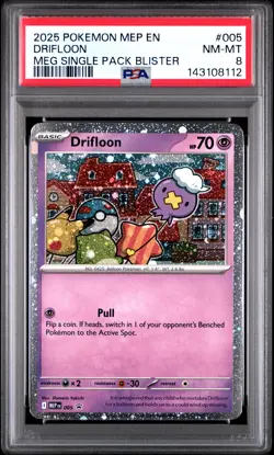 2025 POKEMON MEGA EVOLUTION SINGLE PACK BLISTER PROMO #005 DRIFLOON PSA 8 - Image 1