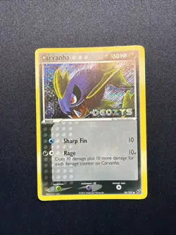 Pokemon Carvanha Deoxys 56/107 Reverse Holo Stamped 2005 Crease - Image 1