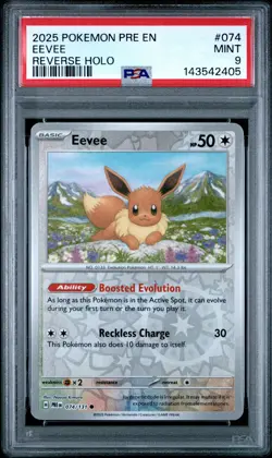 2025 POKEMON PRE EN-PRISMATIC EVOLUTIONS REVERSE HOLO #074 EEVEE PSA 9 - Image 1