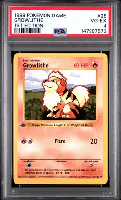 1999 POKEMON BASE SET 1ST EDITION #28 GROWLITHE PSA 4 - Image 1