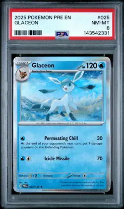 2025 POKEMON PRE EN-PRISMATIC EVOLUTIONS #025 GLACEON PSA 8 - Image 1