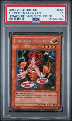 2003 YU-GI-OH! LOD-LEGACY OF DARKNESS 1ST EDITION #059 THUNDER NYAN NYAN PSA 5 - Image 1