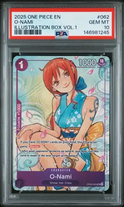 2025 ONE PIECE PROMOS ILLUSTRATION BOX VOL.1 #062 O-NAMI PSA 10 - Image 1