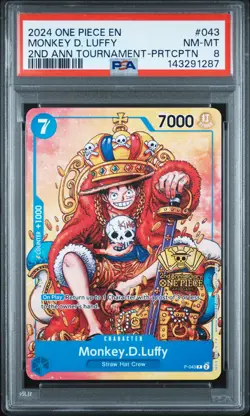 2024 ONE PIECE PROMOS 2ND ANV TOURNAMENT-PARTICIPATION MONKEY D. LUFFY PSA 8 - Image 1
