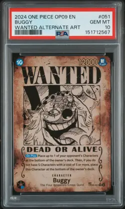 2024 ONE PIECE OP09-EMPERORS IN THE NEW WORLD WANTED ALTERNATE ART BUGGY PSA 10 - Image 1