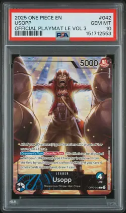 2025 ONE PIECE PROMOS OFFICIAL PLAYMAT LIMITED EDITION VOL.3 #042 USOPP PSA 10 - Image 1