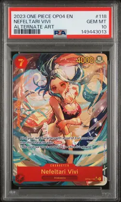 2023 ONE PIECE OP04-KINGDOMS OF INTRIGUE ALTERNATE ART NEFELTARI VIVI PSA 10 - Image 1