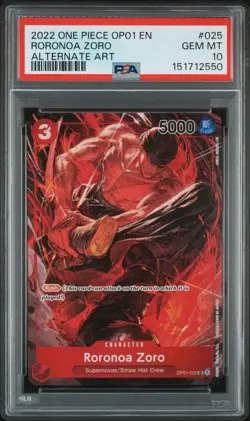2022 ONE PIECE OP01-ROMANCE DAWN ALTERNATE ART #025 RORONOA ZORO PSA 10 - Image 1