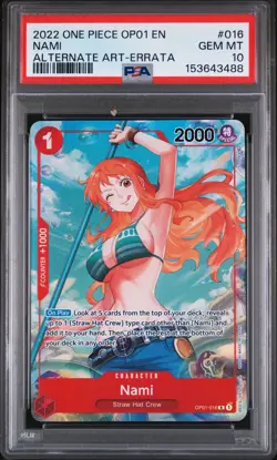 2022 ONE PIECE OP01-ROMANCE DAWN ALTERNATE ART-ERRATA #016 NAMI PSA 10 - Image 1