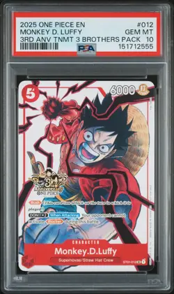 2025 ONE PIECE 3RD ANNIV TOURNAMENT 3 BROTHERS PACK #012 MONKEY D. LUFFY PSA 10 - Image 1