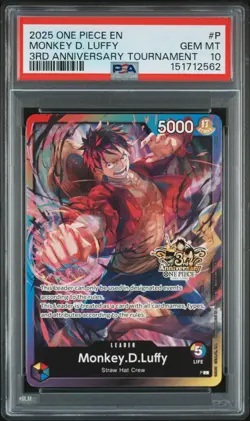 2025 ONE PIECE PROMOS 3RD ANNIVERSARY TOURNAMENT #P MONKEY D. LUFFY PSA 10 - Image 1