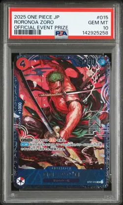 2025 ONE PIECE JAPANESE PROMOS OFFICIAL EVENT PRIZE #015 RORONOA ZORO PSA 10 - Image 1