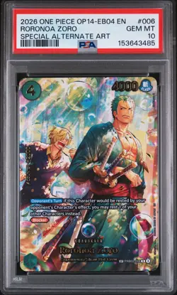 2026 ONE PIECE THE AZURE SEA'S SEVEN SPECIAL ALT ART #006 RORONOA ZORO PSA 10 - Image 1