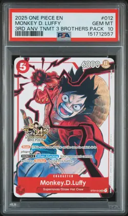 2025 ONE PIECE 3RD ANNIV TOURNAMENT 3 BROTHERS PACK #012 MONKEY D. LUFFY PSA 10 - Image 1