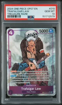 2024 ONE PIECE OP07-500 YEARS IN THE FUTURE TREASURE RARE TRAFALGAR LAW PSA 10 - Image 1
