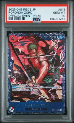 2025 ONE PIECE JAPANESE PROMOS OFFICIAL EVENT PRIZE #015 RORONOA ZORO PSA 10 - Image 1